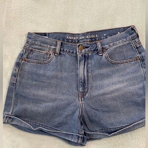 American Eagle Outfitters Indigo High-Rise Rolled Hem Denim MOM Shorts
